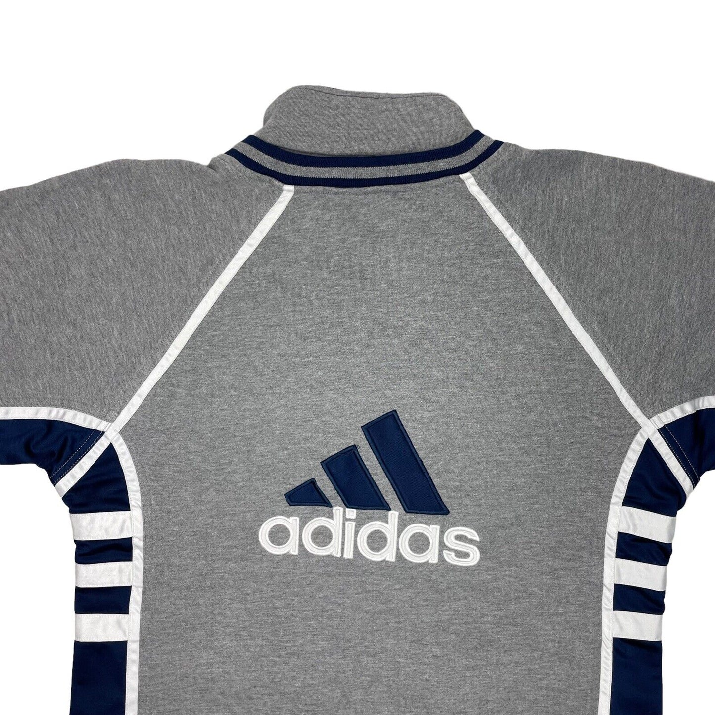 Vintage Adidas Sweater Men's Medium Grey And Navy Blue 90’s Three Stripes