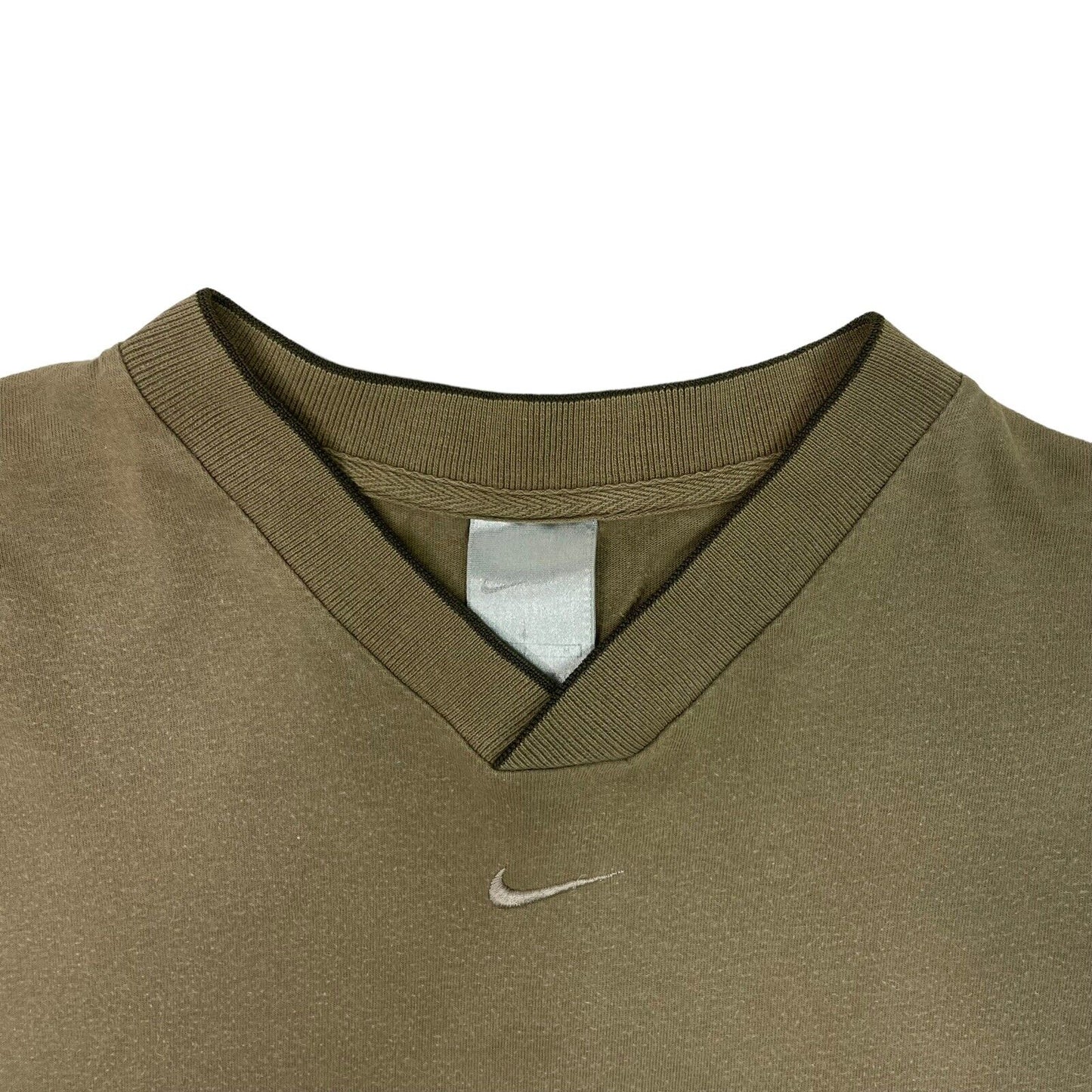 Vintage Nike T-Shirt Mens Medium Khaki Green Embroidered Mini Swoosh