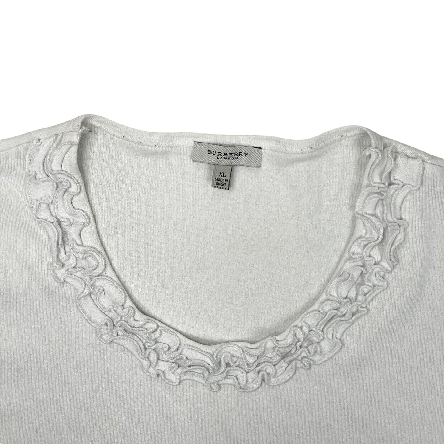 y2k Burberry Women’s Ruffled T-Shirt White Women’s XL Made In UK