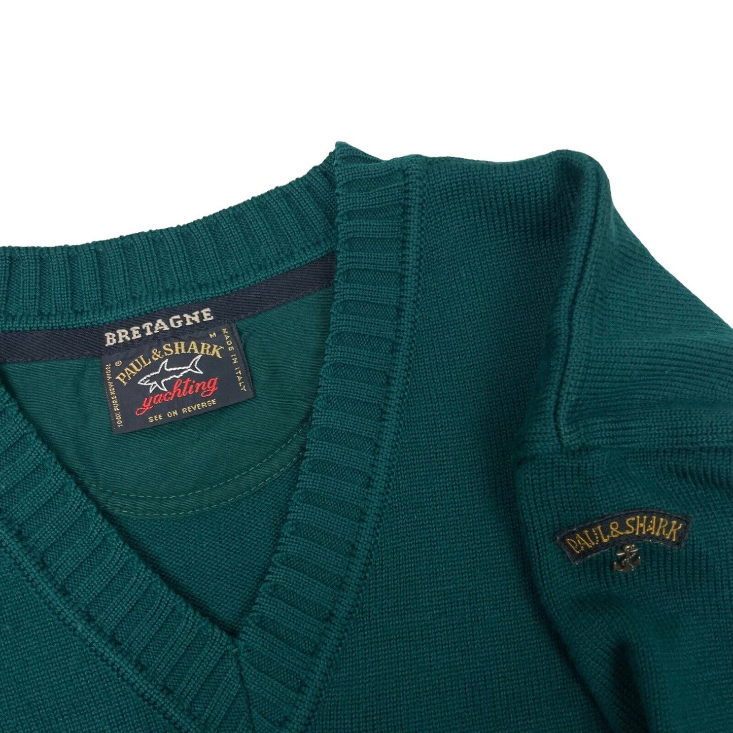 Vintage Paul & Shark Yachting V-Neck Jumper Mens Medium Green Wool Made In Italy