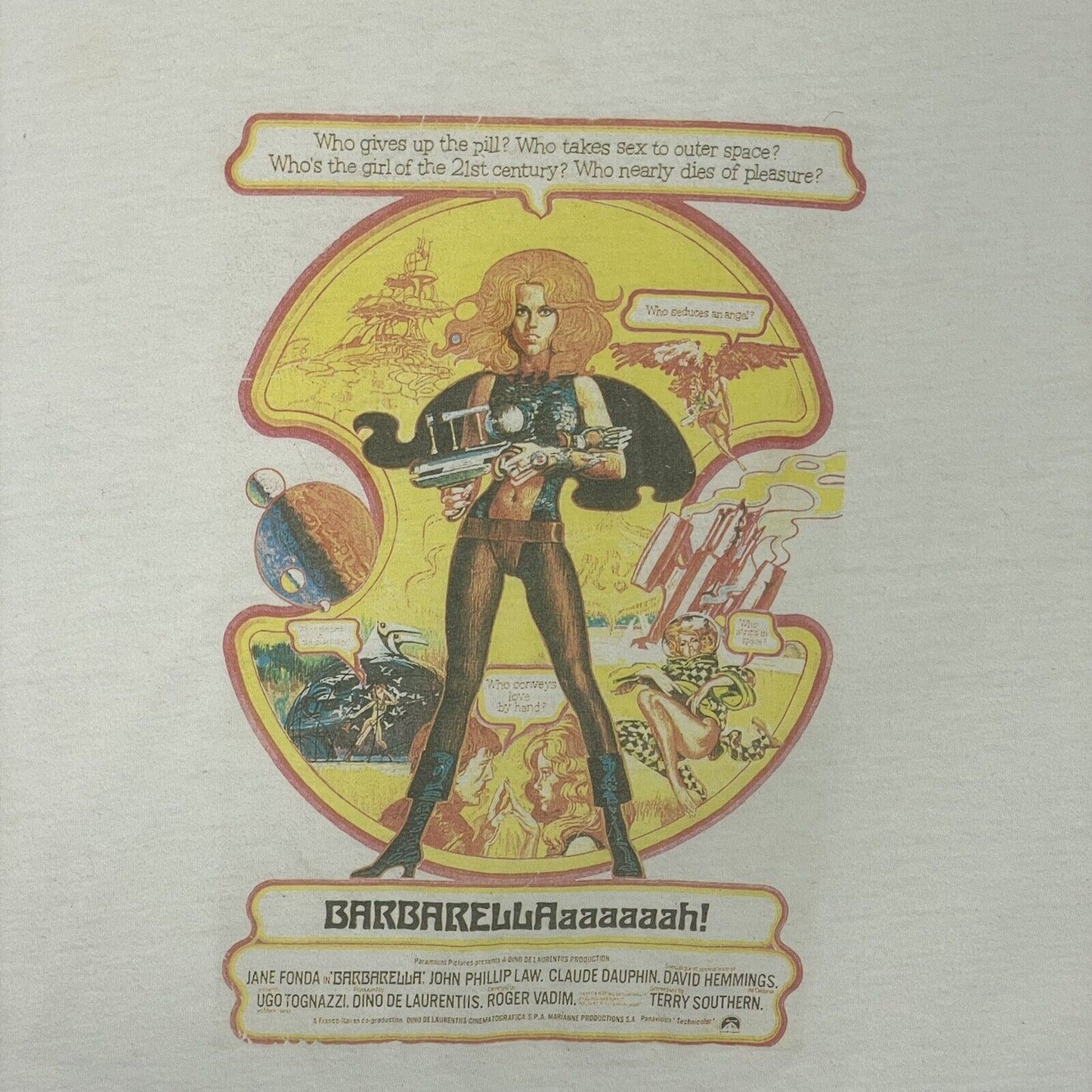 Vintage Barbarella Movie T-Shirt Hanes White Mens Large