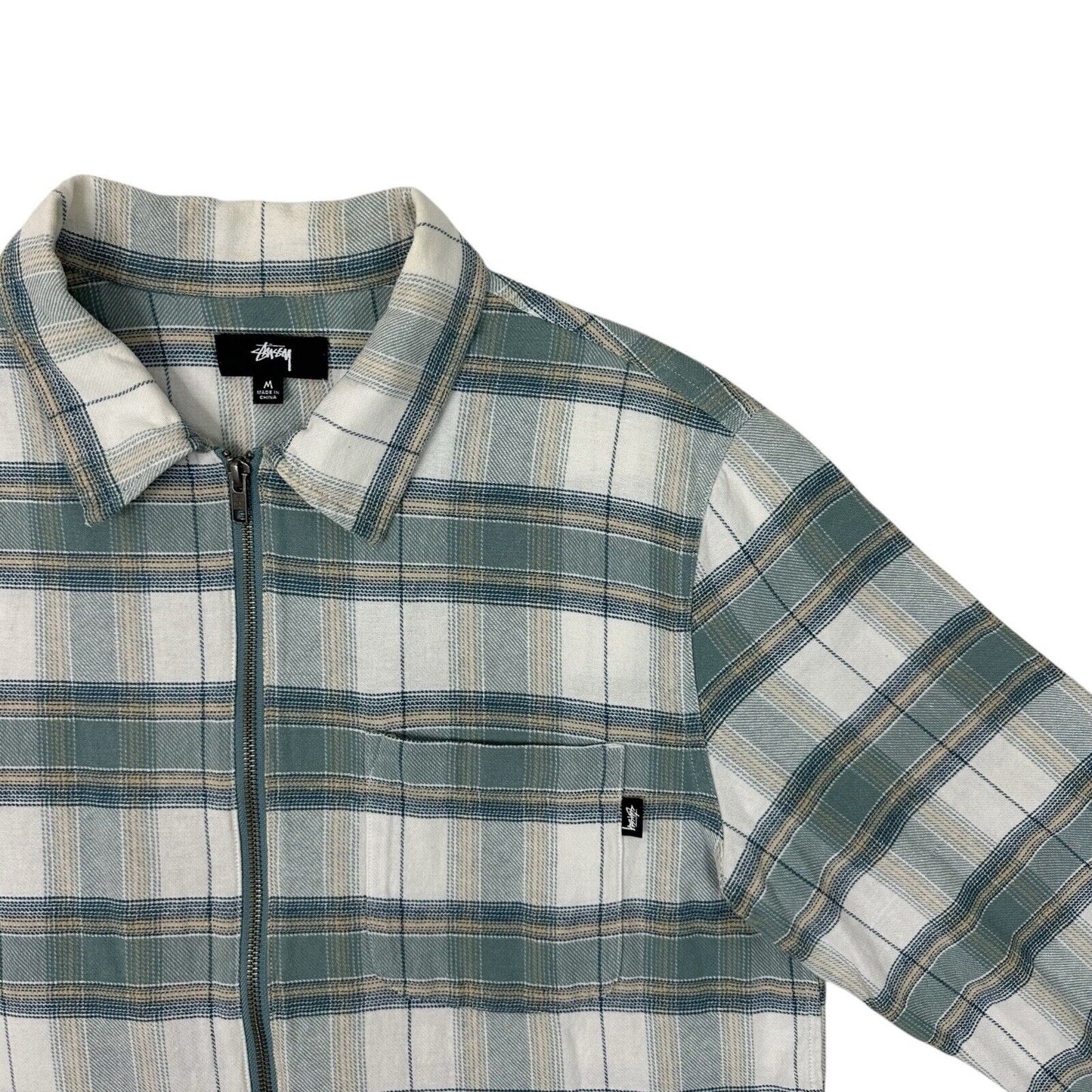 Stussy Heritage Plaid Zip Shirt Mens Medium Blue, White And Yellow