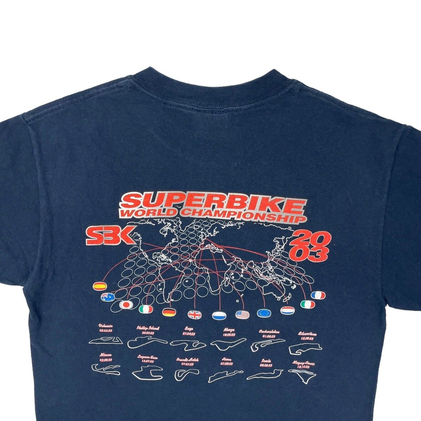 Vintage Silverstone Superbike Racing T-Shirt Mens Small Navy Blue Graphic Print