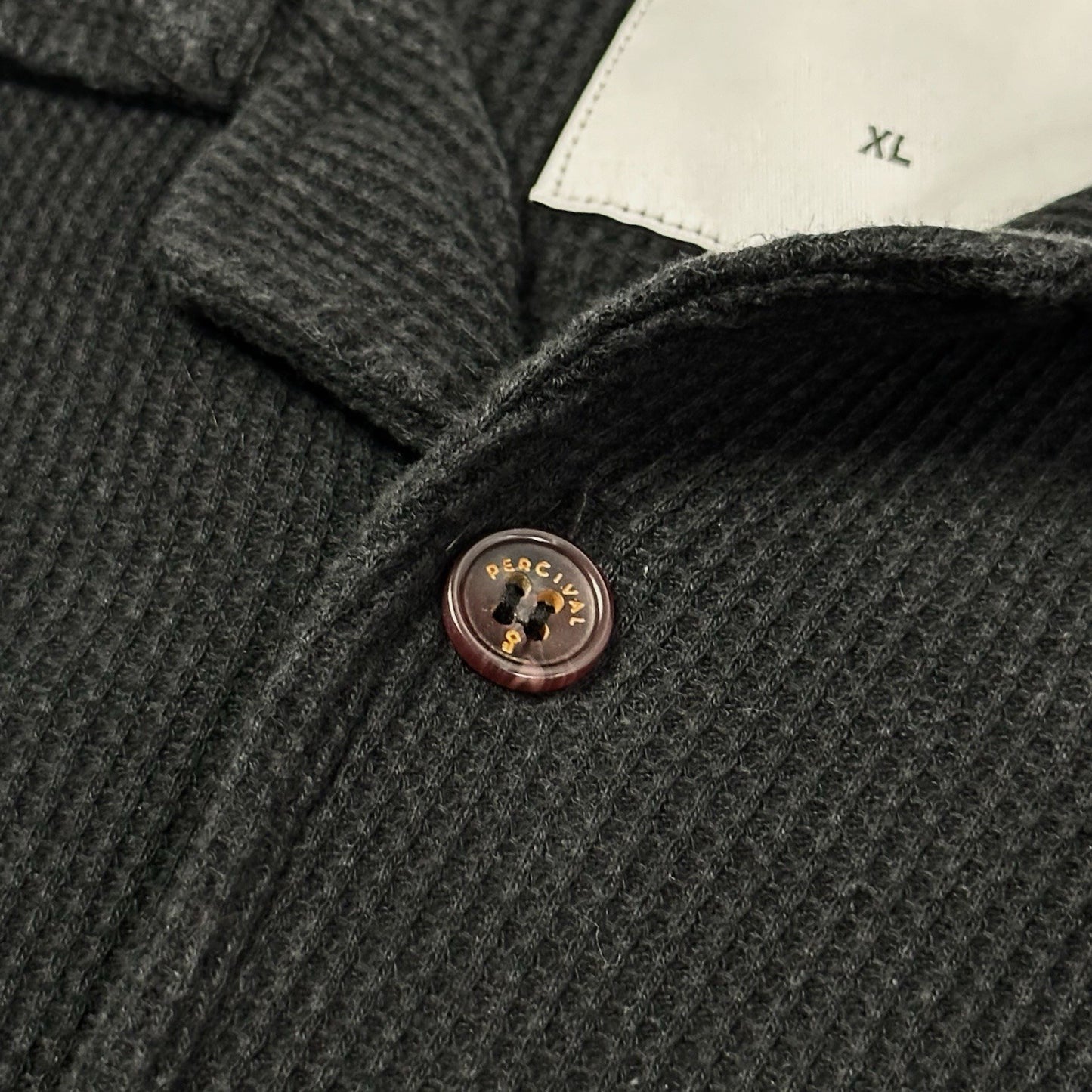 Percival Cuban Collar Shirt Black Waffle Design Men’s XL