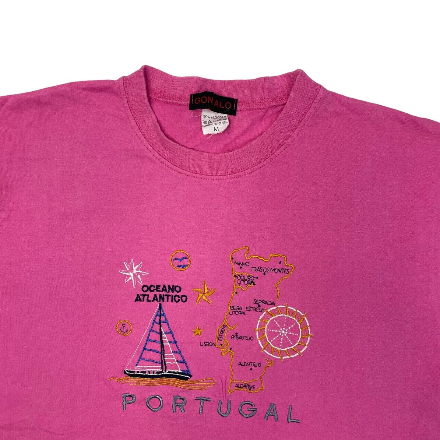 Vintage Portugal Tourist T-Shirt Men’s Medium Pink Embroidered