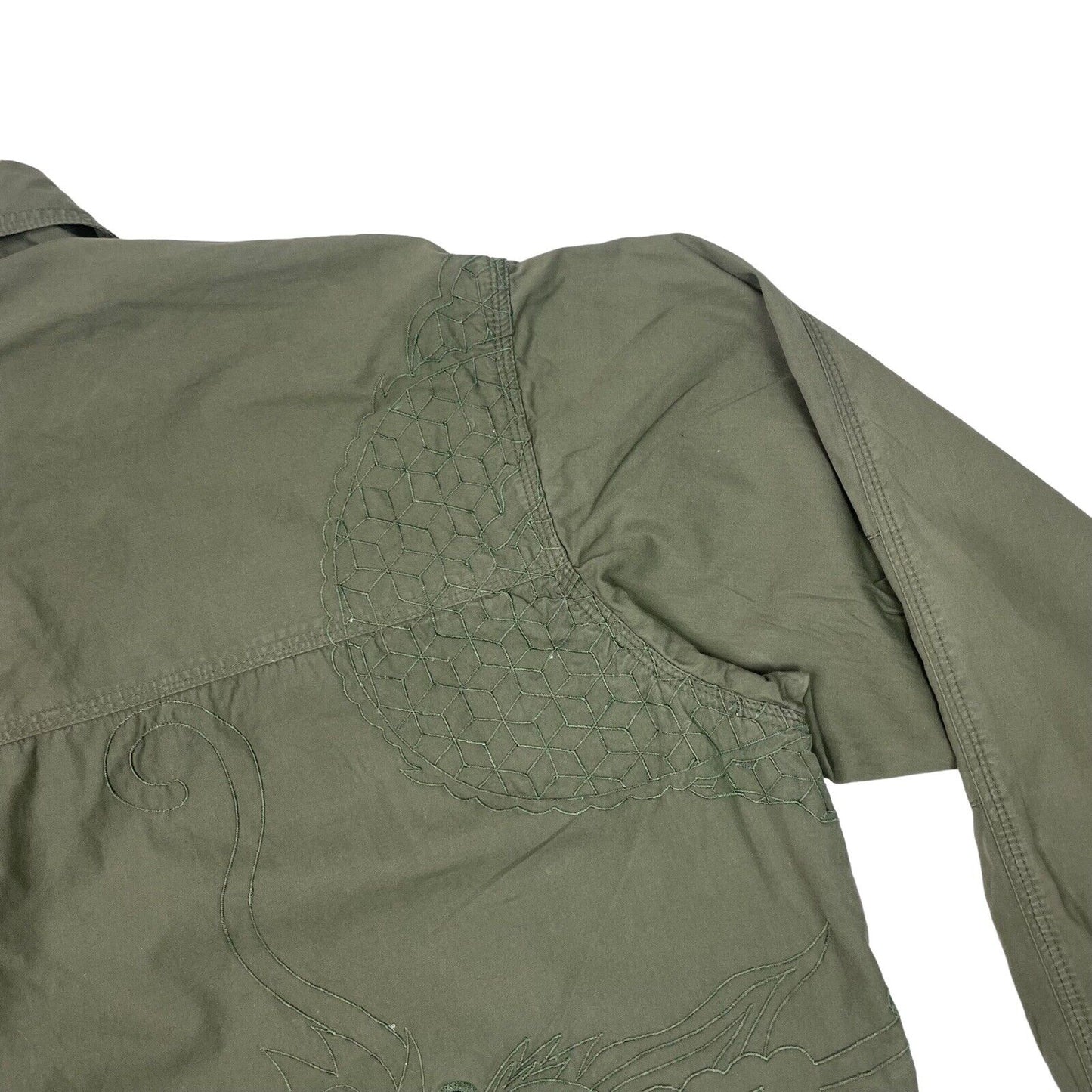 Vintage Maharishi Embroidered Dragon Shirt Mens Large Khaki Green Military