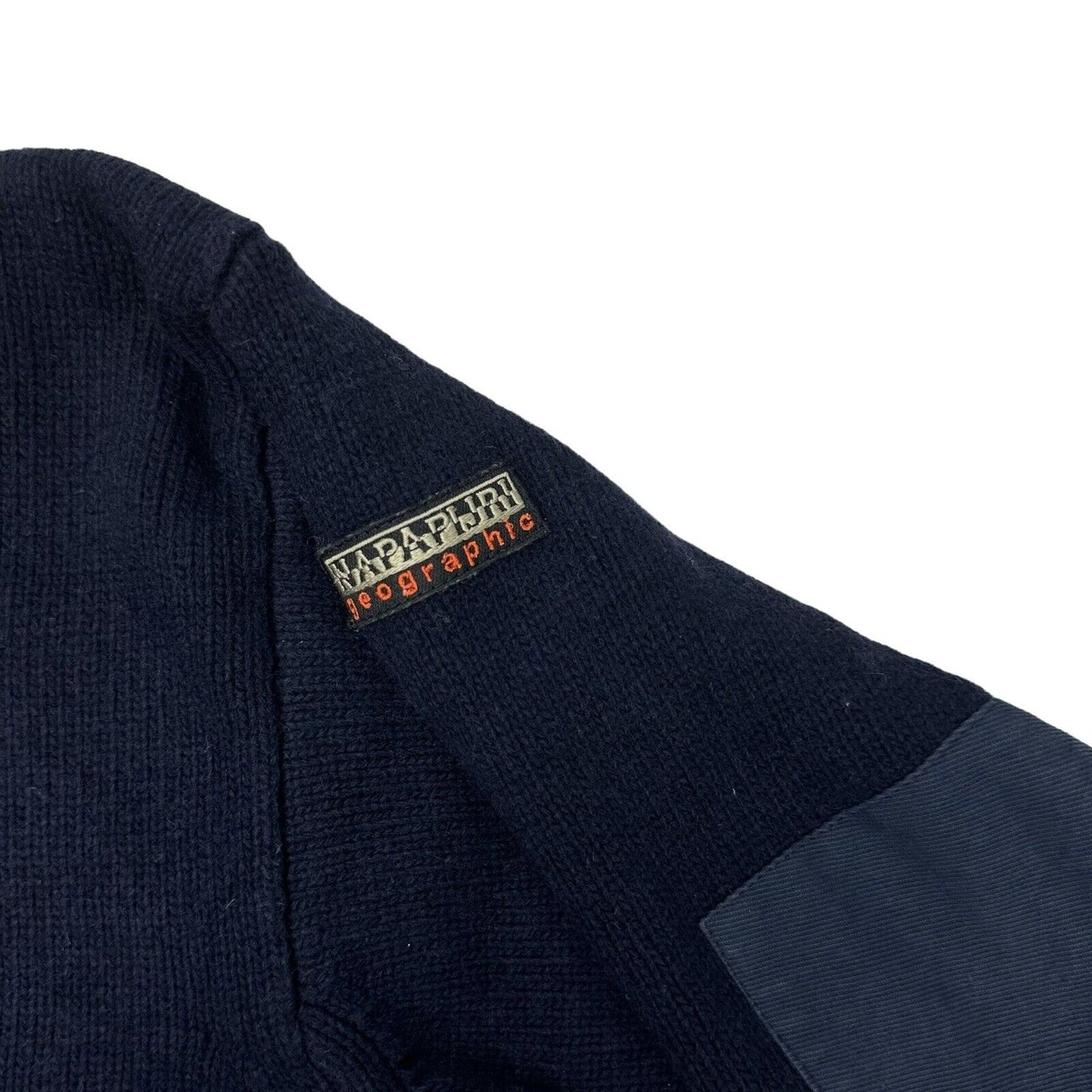 Vintage Napapijri Quarter Zip Wool Jumper Men's Large Navy Blue Made In Italy