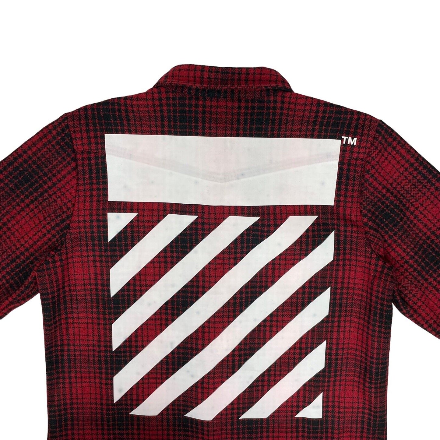 Off-White Diagonal Stripe Tartan Shirt Mens Medium Made In Italy Red And Black