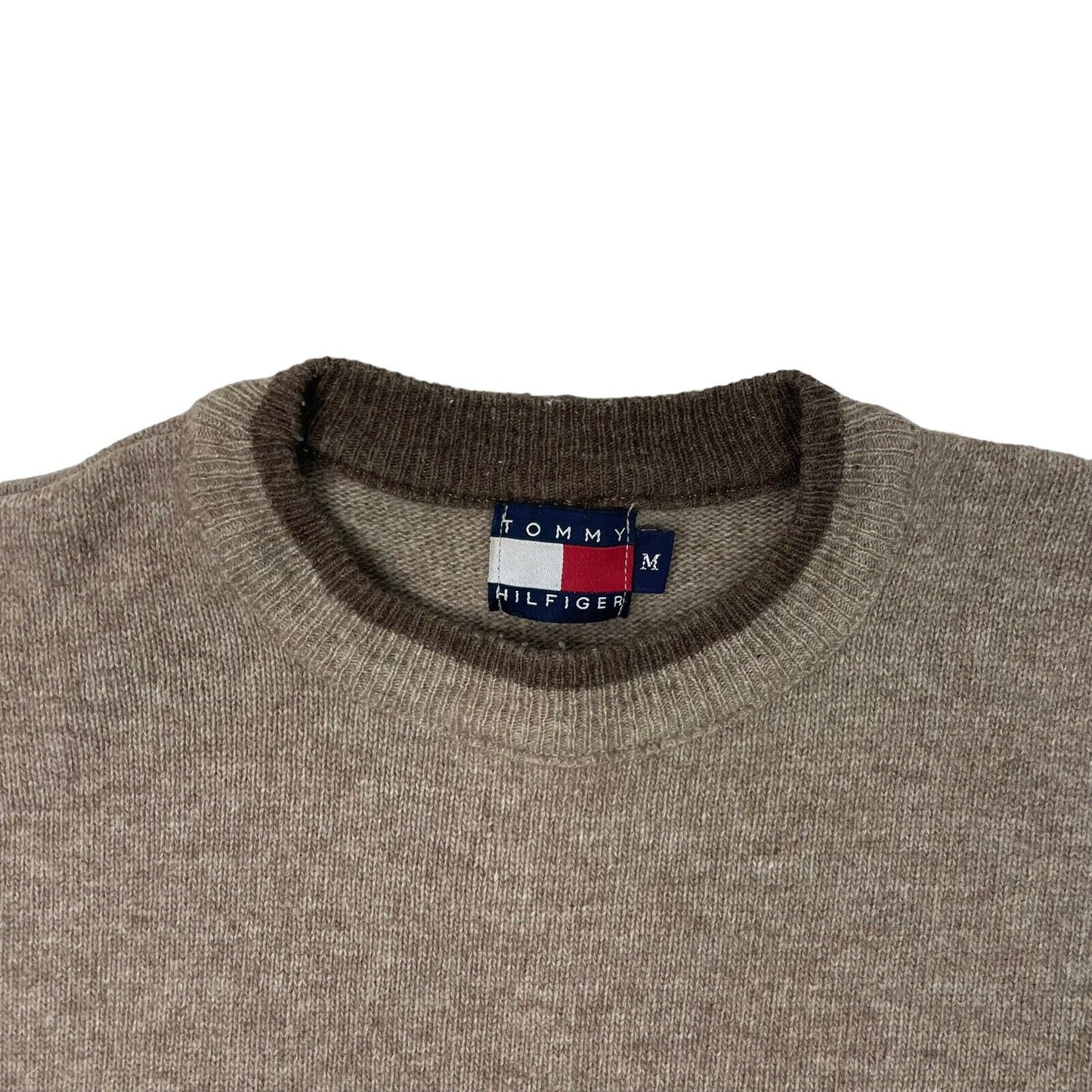 Vintage Tommy Hilfiger Crew Neck Jumper Men’s Medium Brown Wool Embroidered 90’s