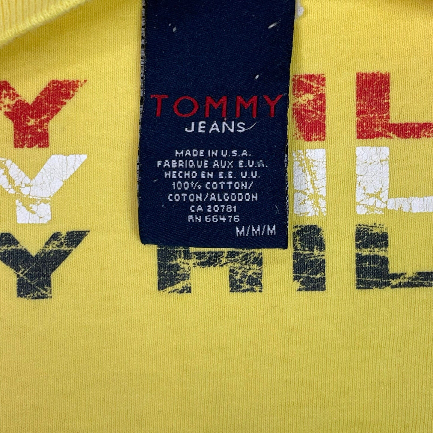 Vintage Tommy Hilfiger T-Shirt Mens Medium Yellow With Graphic Print Made In USA