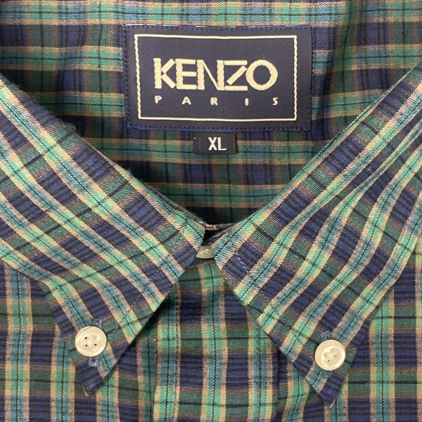 Kenzo Long Sleeve Check Shirt Mens XL Green And Navy