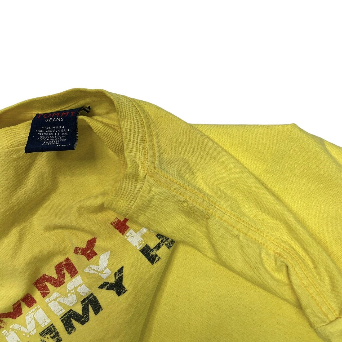 Vintage Tommy Hilfiger T-Shirt Mens Medium Yellow With Graphic Print Made In USA