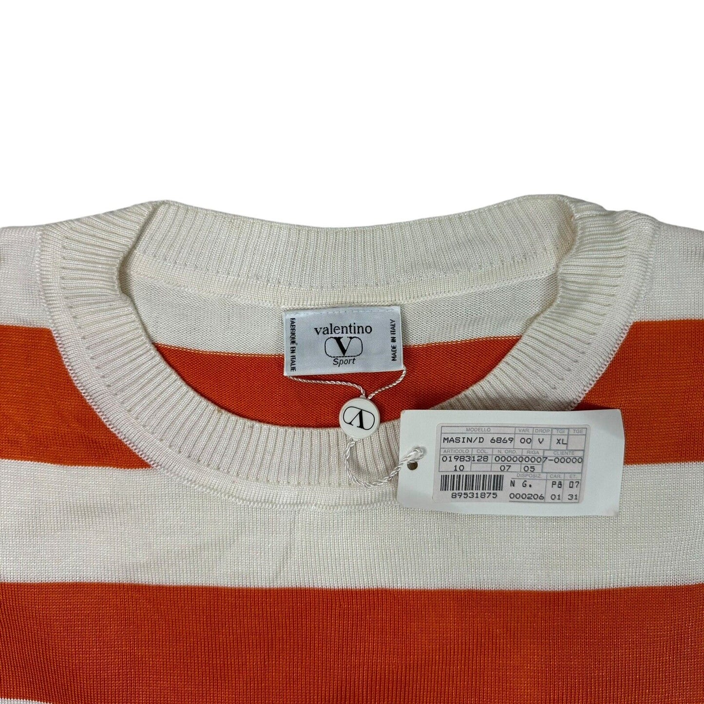 Vintage Valentino Sport Jumper Orange & White Stripe Men’s XL Made In Italy NWT