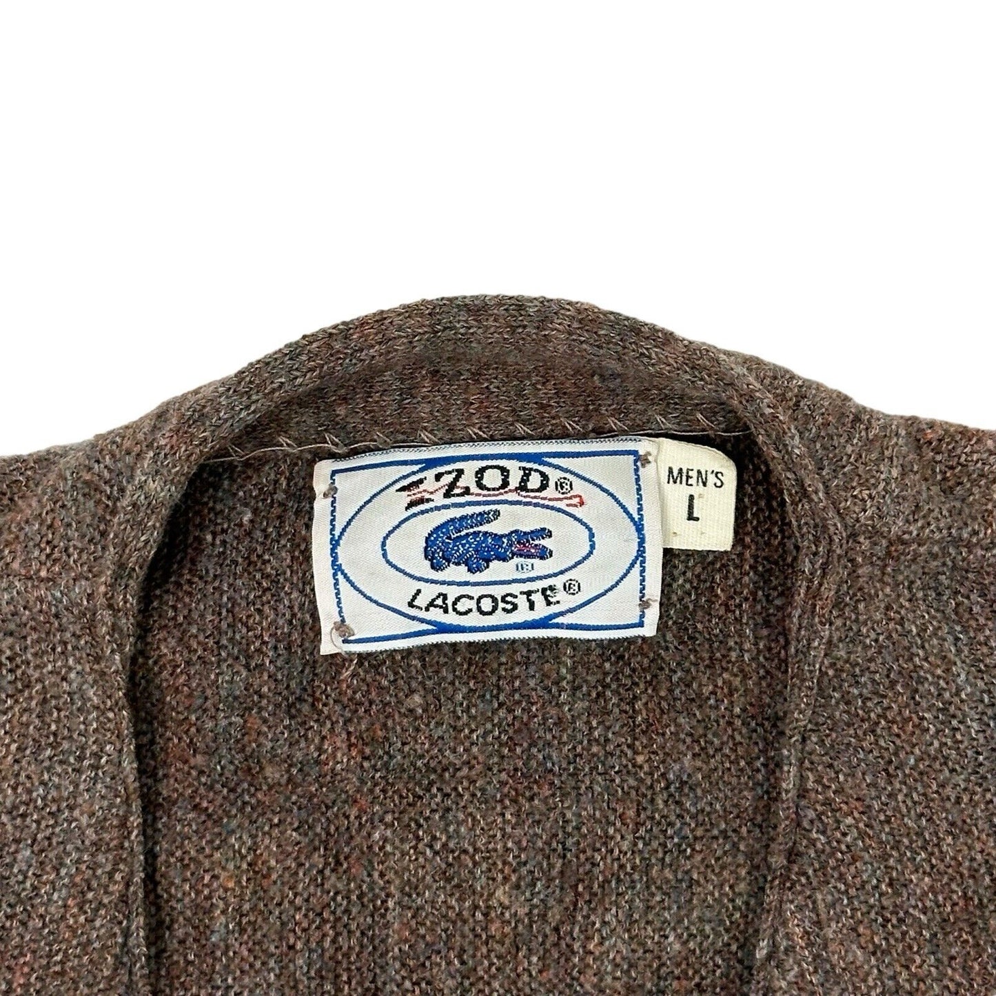 Vintage Izod Lacoste 70's Knit Cardigan Mens Large Brown