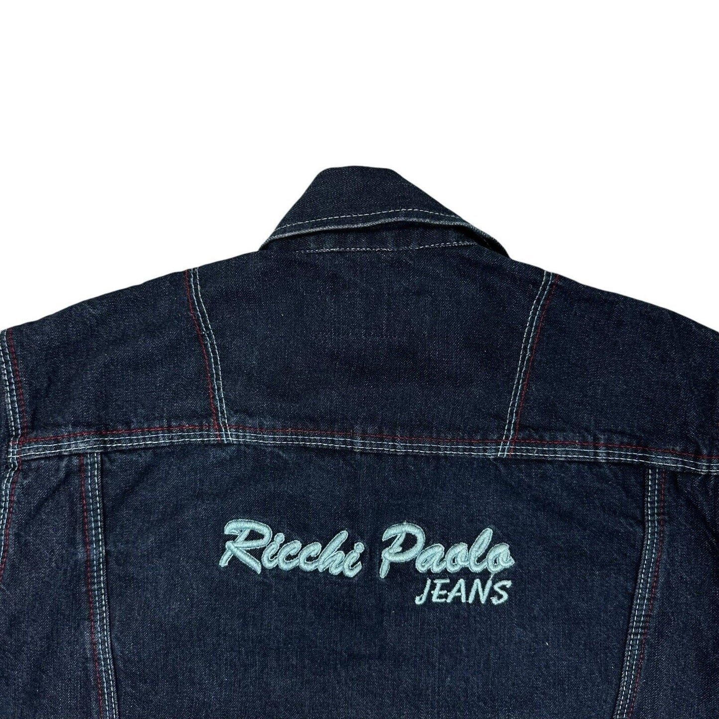 Vintage Ricchi Paolo Jean Jacket Womens Small Mid Blue Denim 3/4 Sleeve