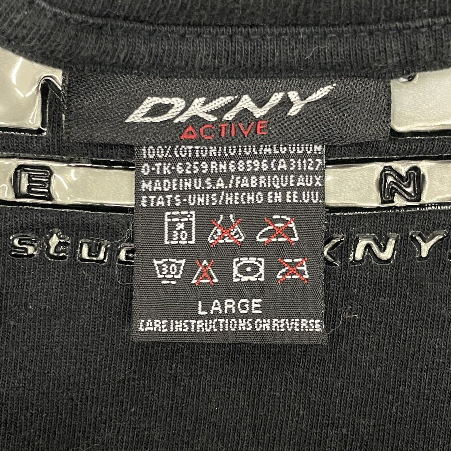 Vintage DKNY Black T-Shirt Mens Large Gel Logo