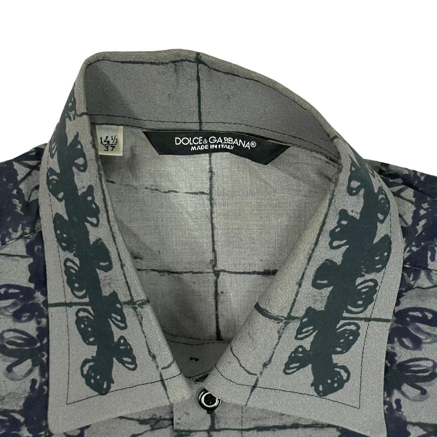 Rare 2015 Dolce & Gabbana Lace Print Grey Shirt Mens Slim Small Made In Italy