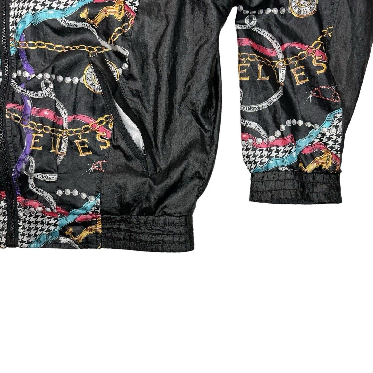 Vintage Ellesse Jacket Small Chain Print Black Multi Print