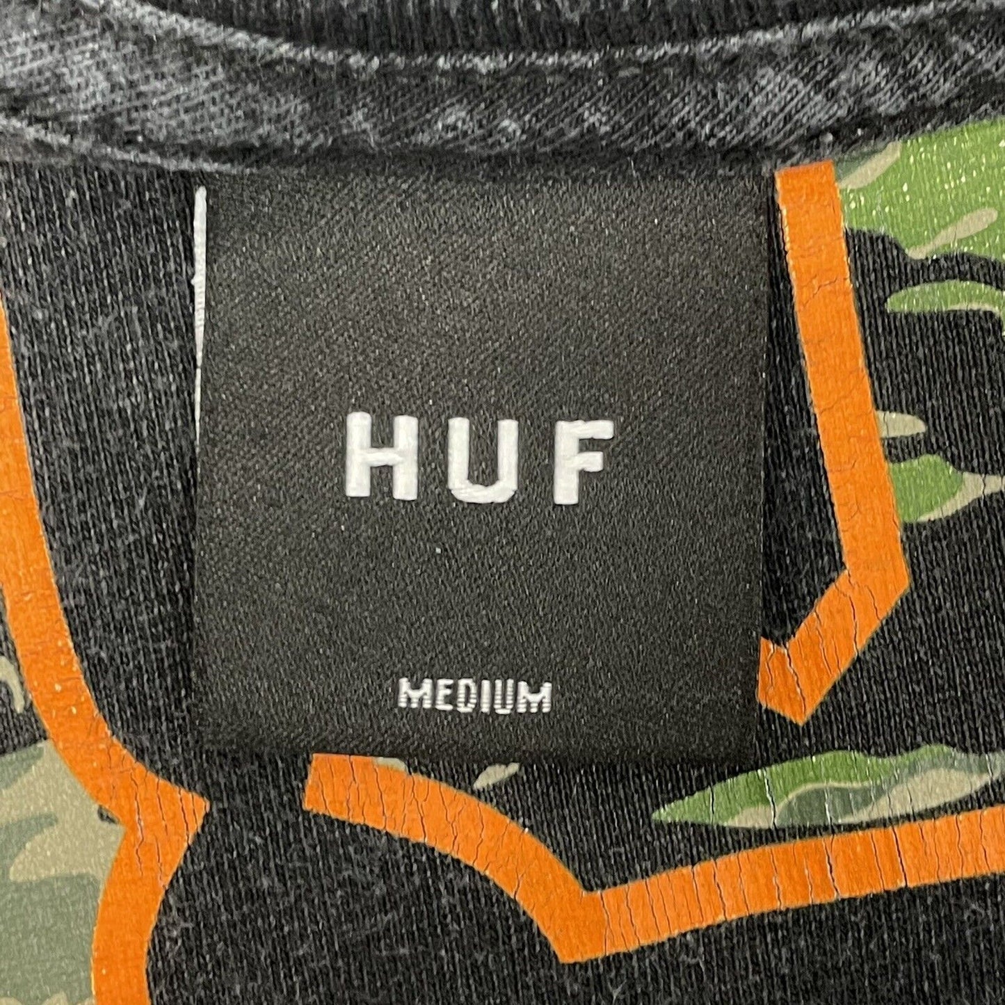 HUF Camo Logo T-Shirt Mens Medium Black Made In USA