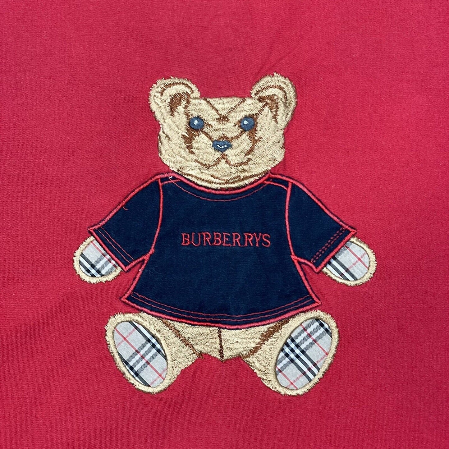 Vintage Burberry Bear T-Shirt Red Medium Embroidered