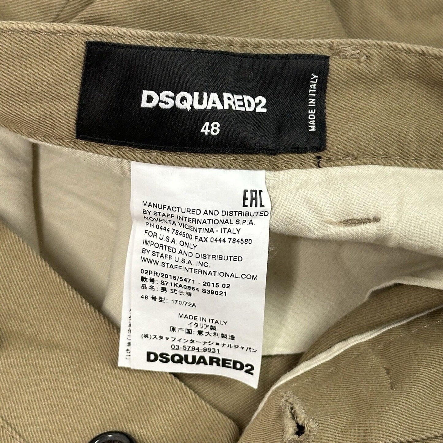 Dsquared2 Slim Fit Chino Trousers Beige Brown 33w 28l Made In Italy