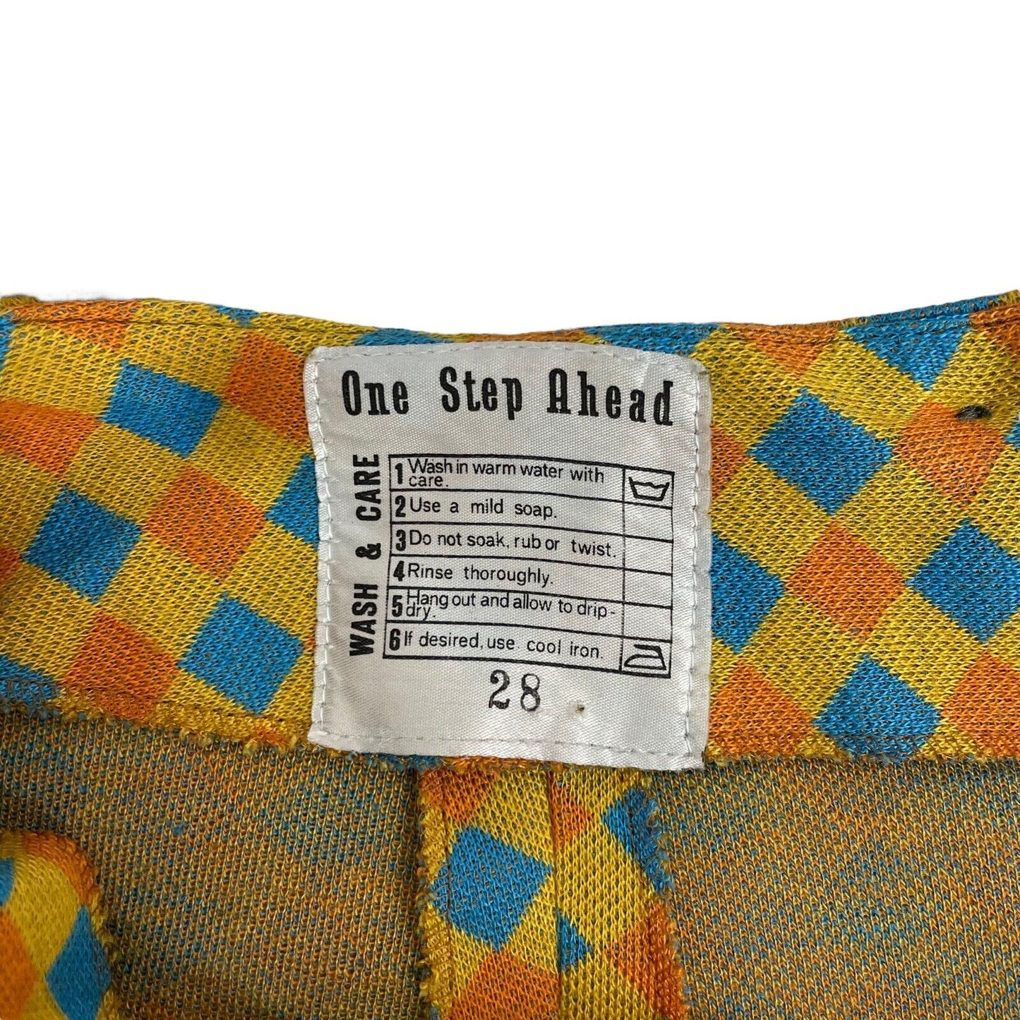 Vintage 70’s One Step Ahead Skirt Square Design Orange, Blue And Yellow 28w