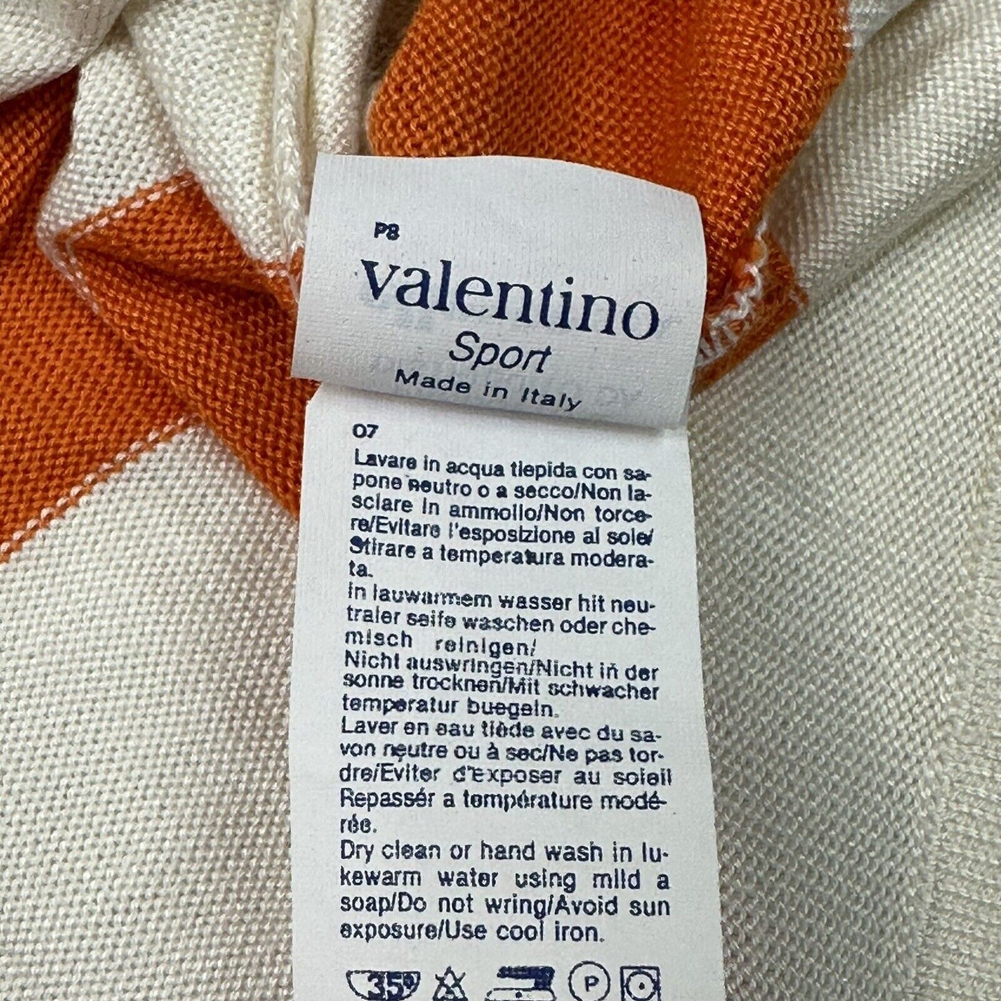 Vintage Valentino Sport Jumper Orange & White Stripe Men’s XL Made In Italy NWT