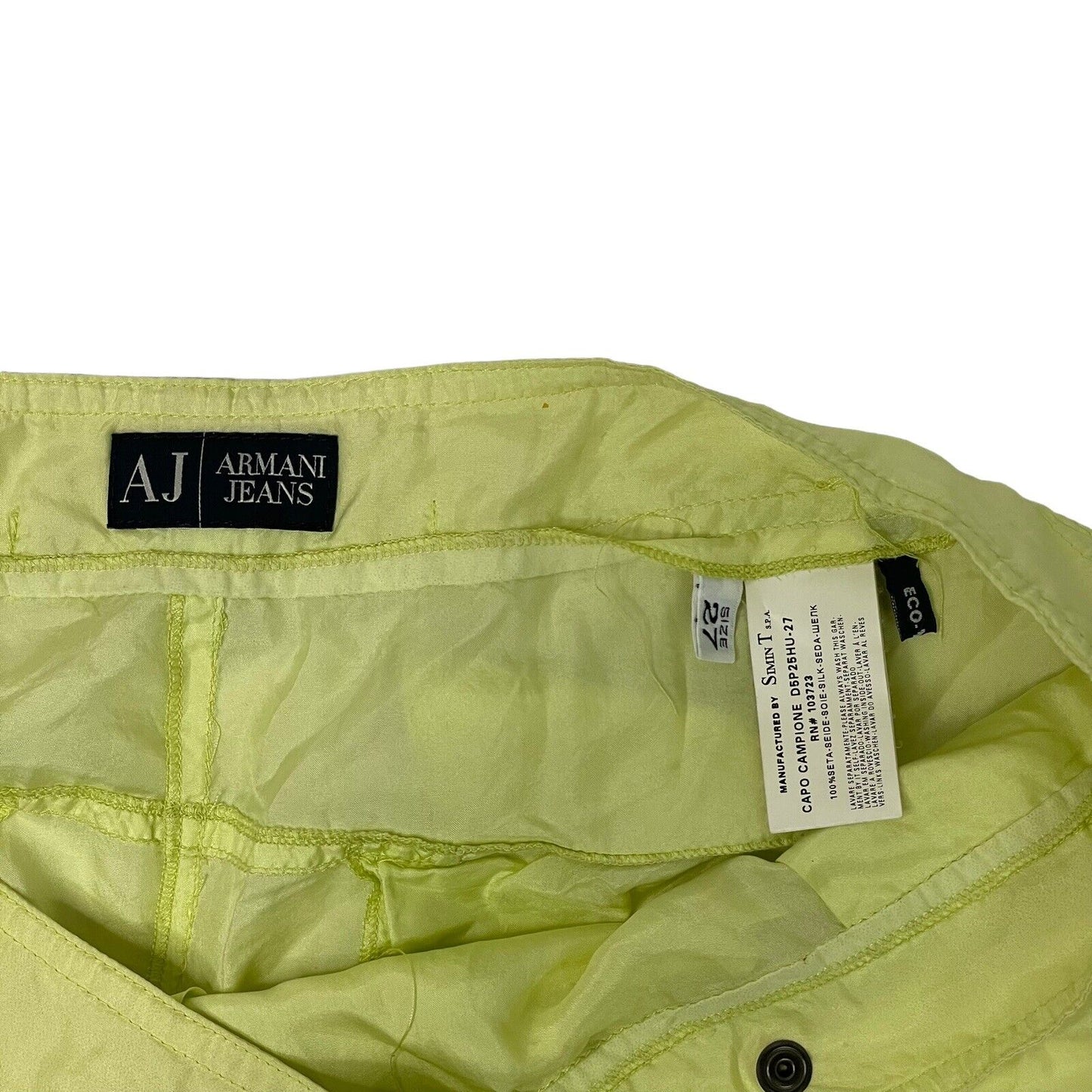 00’s Armani Jeans Cropped Chiffon Cargos Lime Green Women’s 29w Made In Italy