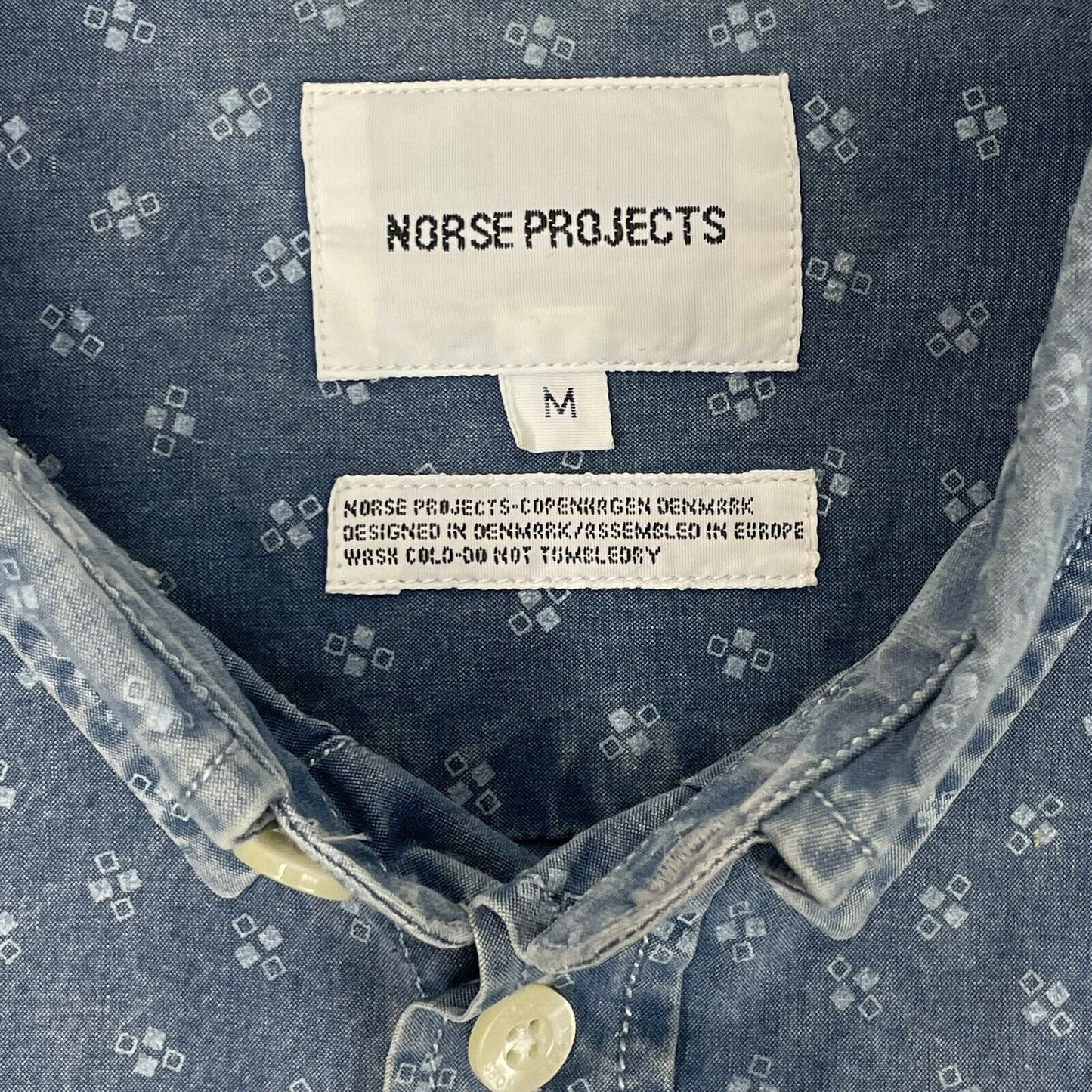 Norse Projects Anton Indigo Seed Shirt Mens Medium All Over Print