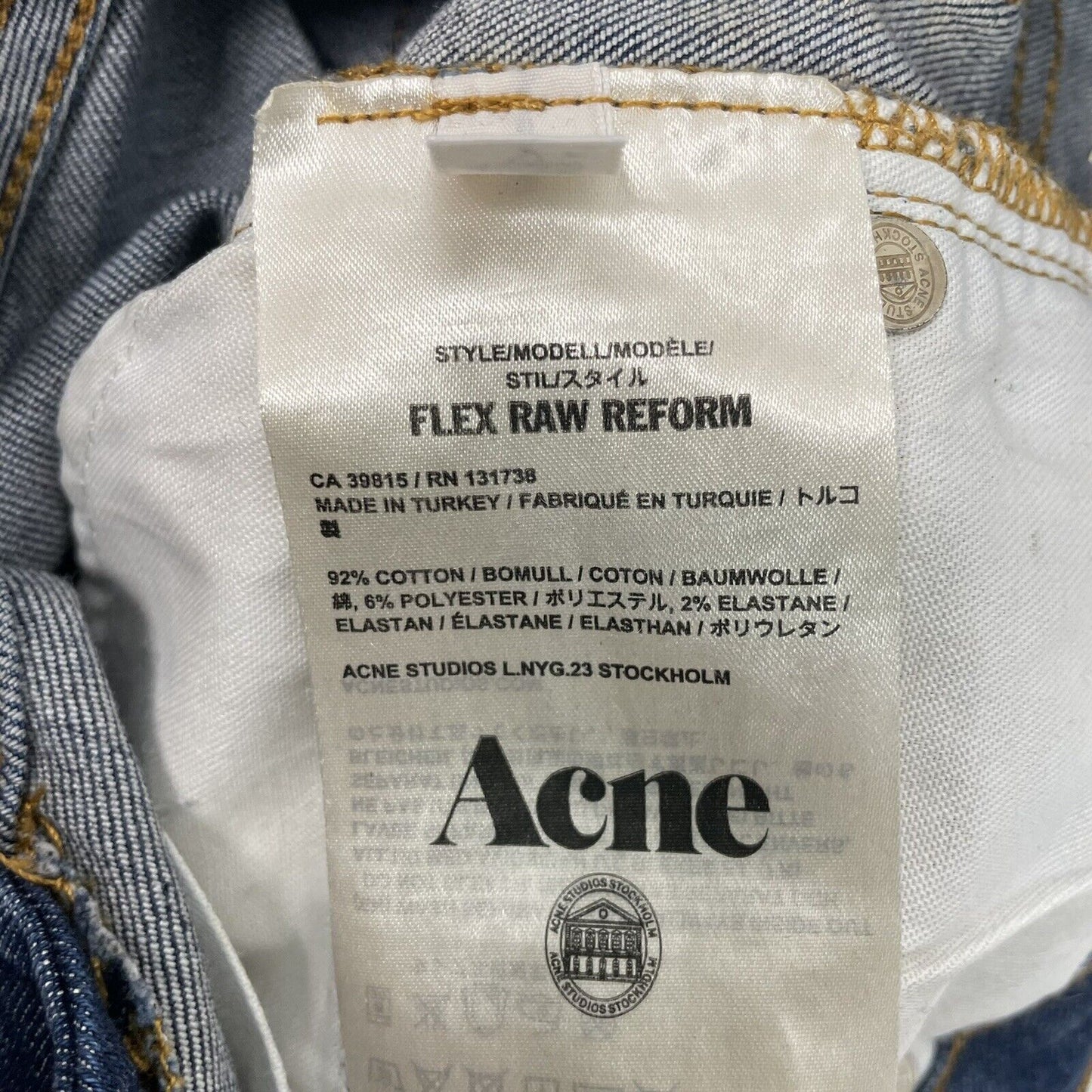 Acne Studios Flex Raw Reform Blue Skinny Jeans Womens 28w 34l