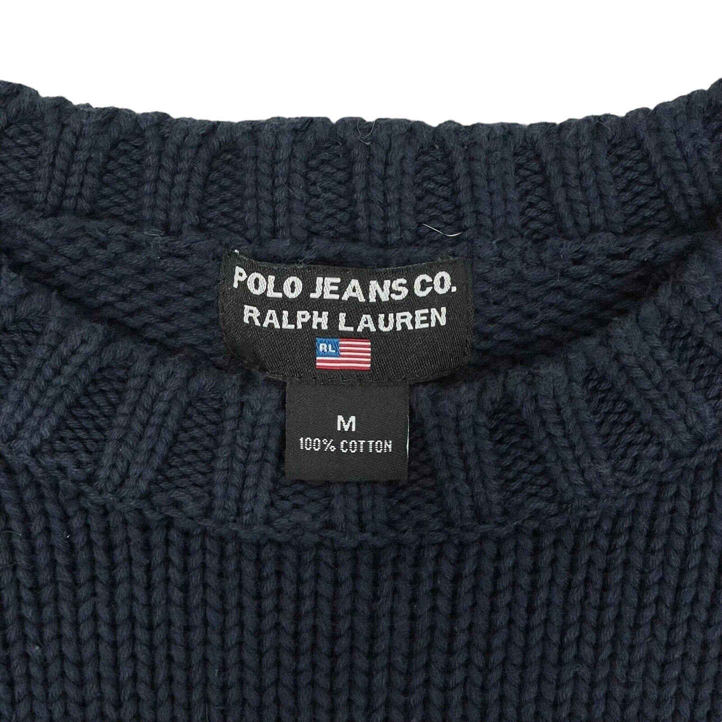 Vintage Polo Ralph Lauren Knit Flag Jumper Navy Blue Mens Medium Rare Variant