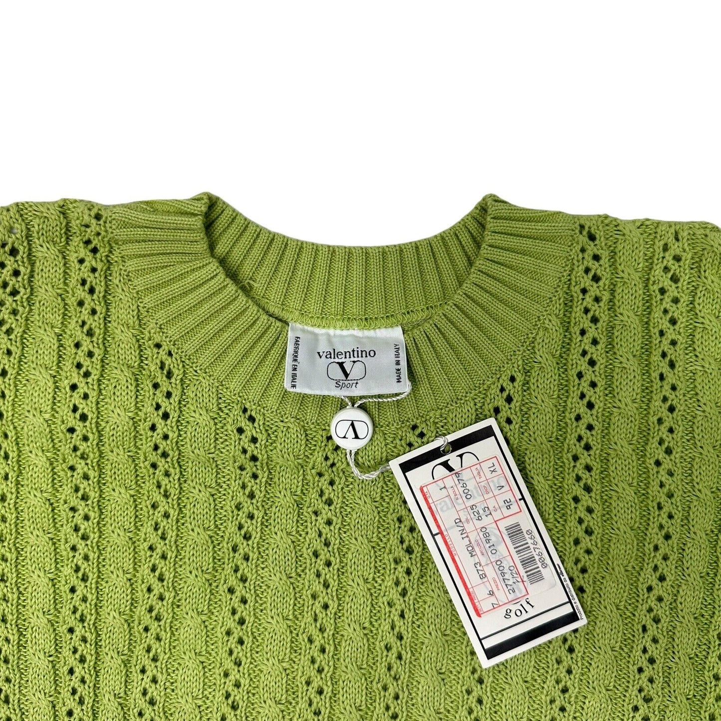 Vintage Valentino Golf Knit Jumper Women’s XL Green & Pink Made In Italy Ellesse