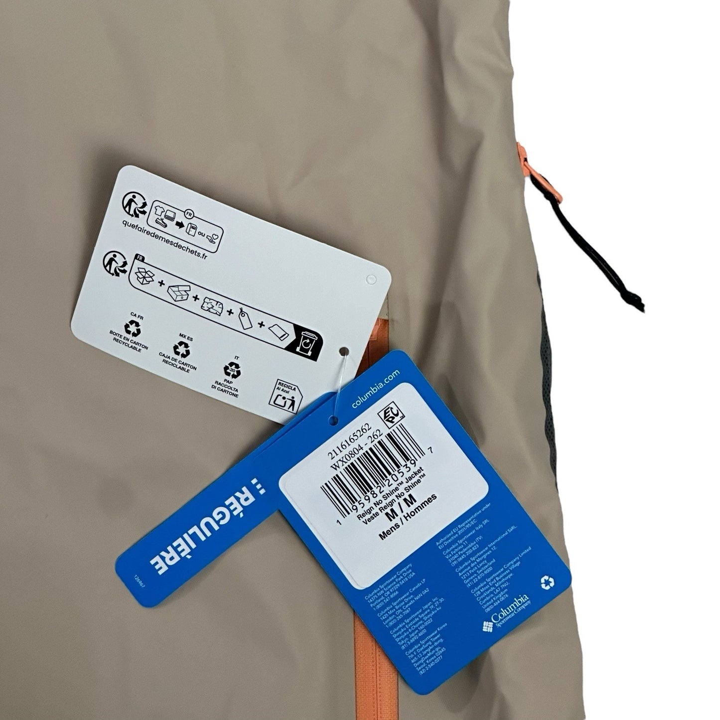 NWT Columbia Reign No Shine Hardshell Jacket Beige Men’s Medium Waterproof