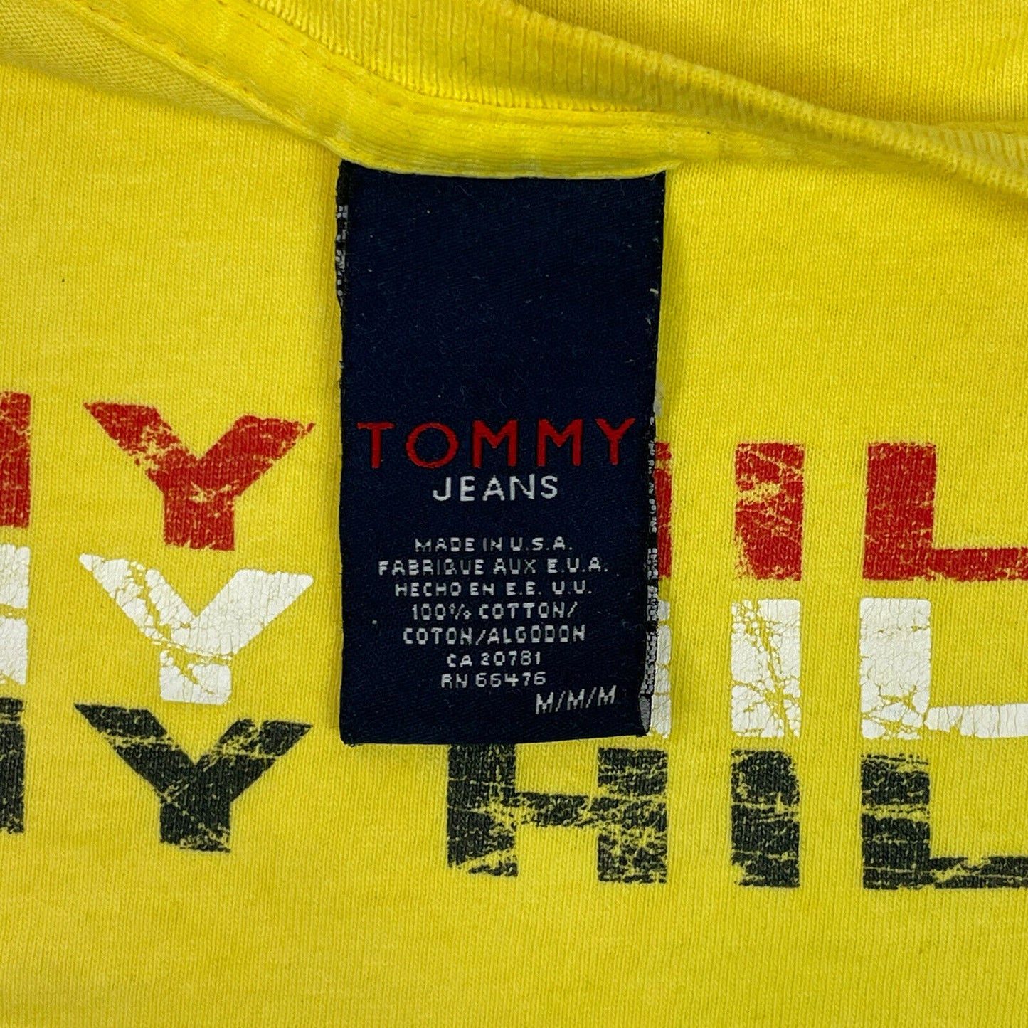 Vintage Tommy Hilfiger T-Shirt Mens Medium Yellow With Graphic Print Made In USA