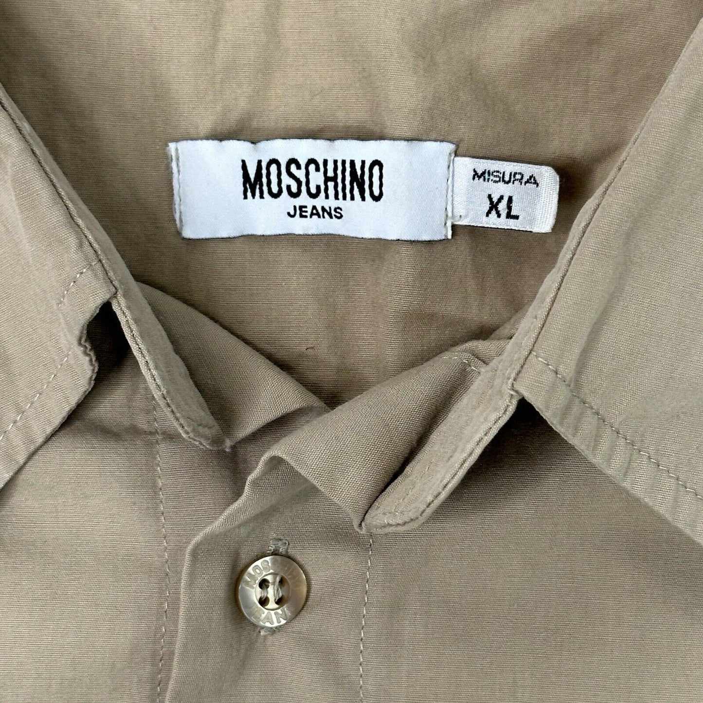 Vintage Moschino Sport Inspired Shirt Mens XL Tan Beige Made In Italy