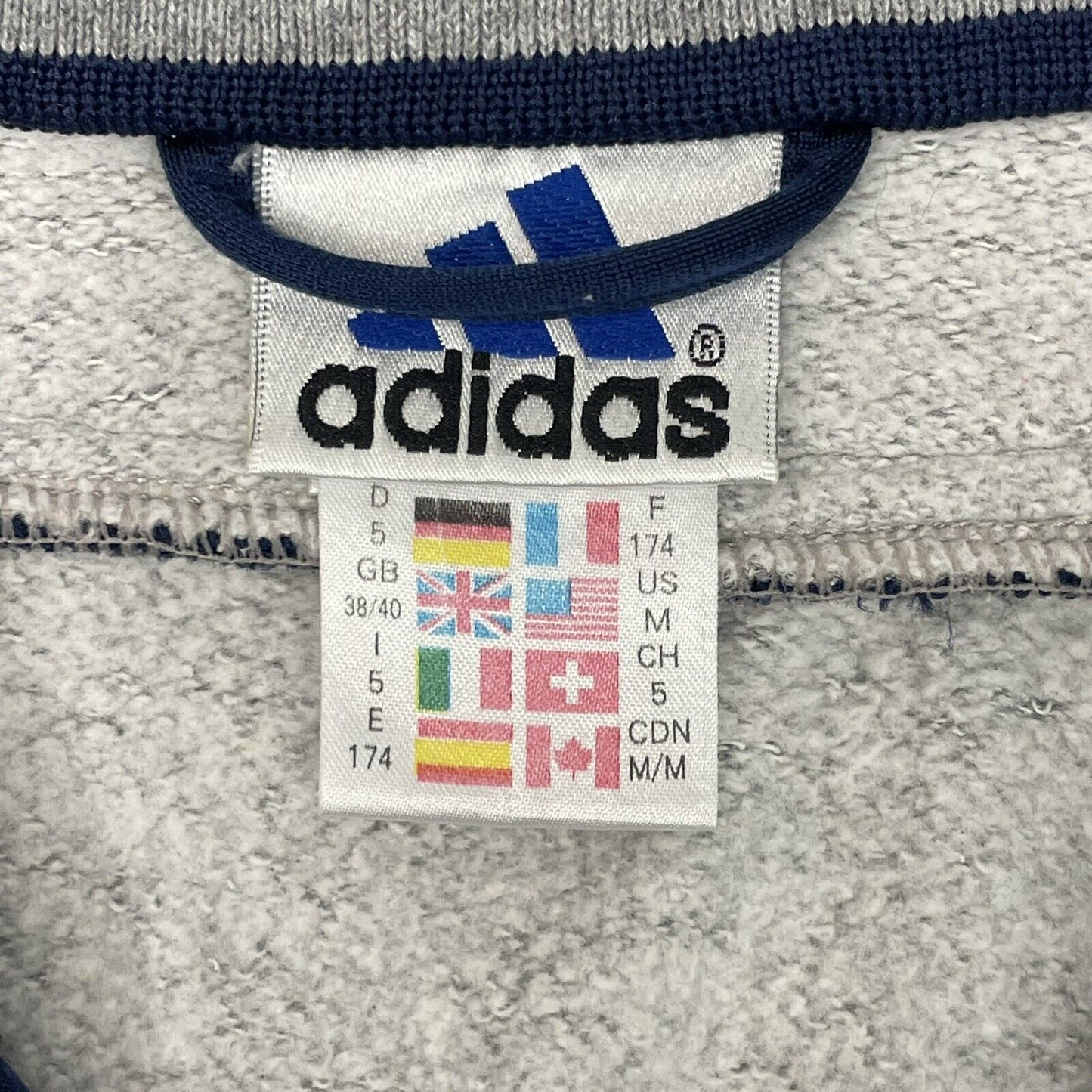 Vintage Adidas Sweater Men's Medium Grey And Navy Blue 90’s Three Stripes