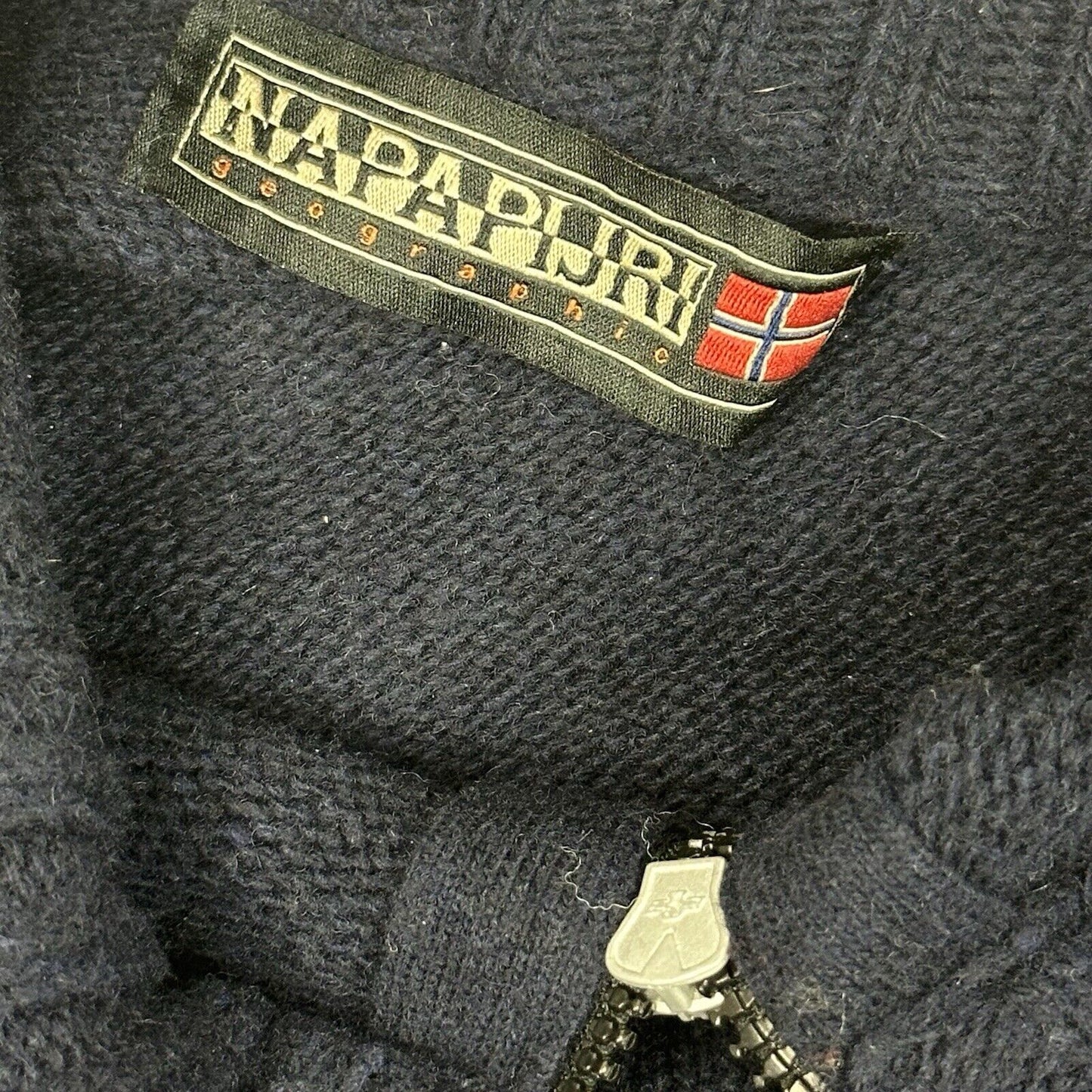 Vintage Napapijri Quarter Zip Wool Jumper Men's Large Navy Blue Made In Italy