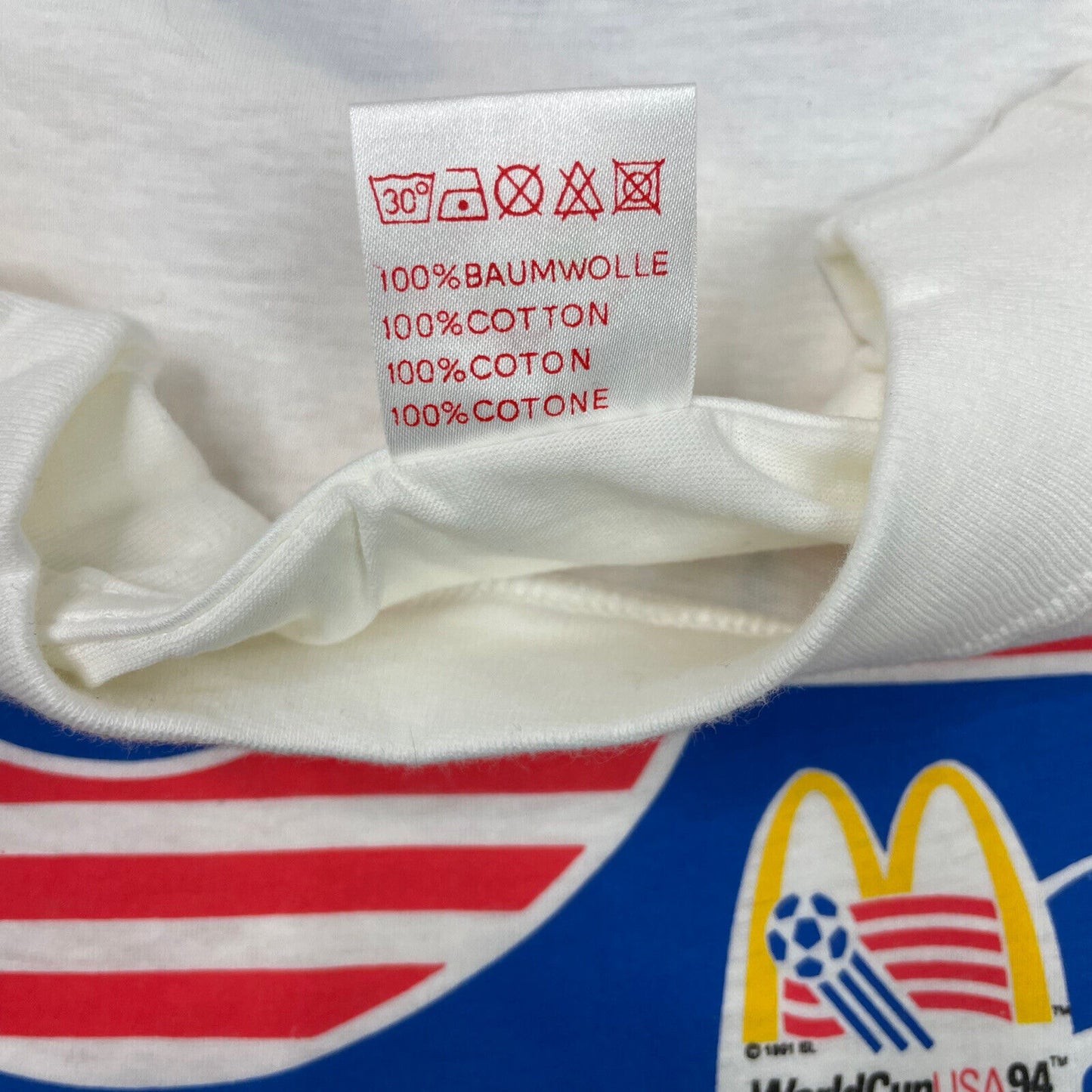 Vintage 1994 World Cup USA XL White T-Shirt McDonalds Sponsor Single Stitch