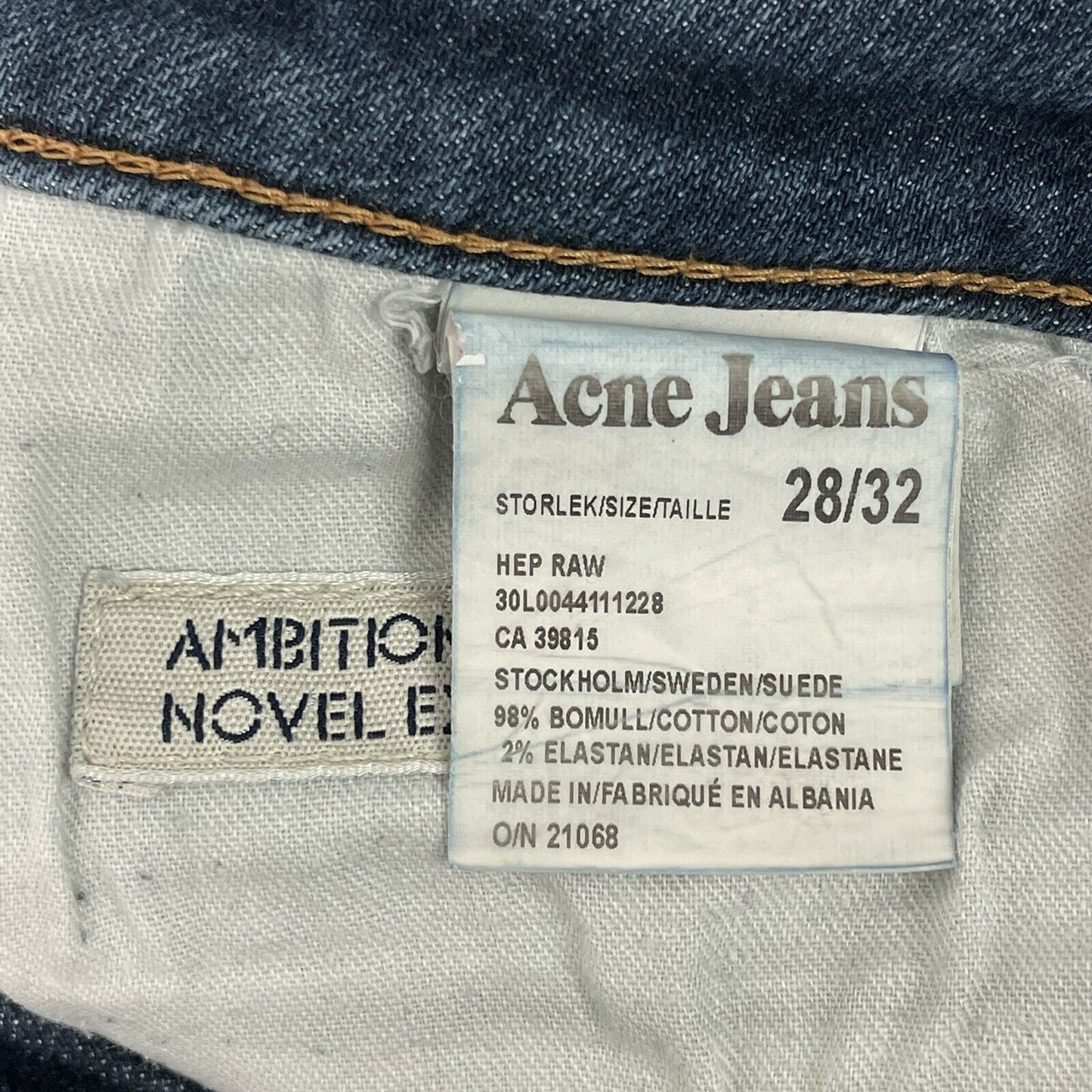 Acne Studios Hep Raw Blue Slim Jeans Womens 29w 29l