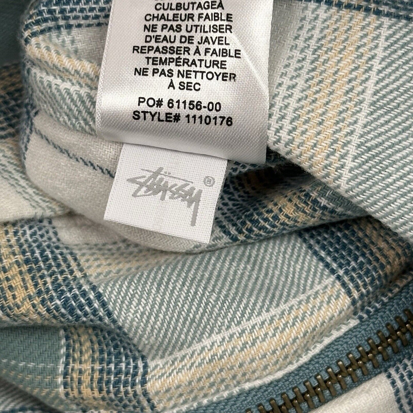 Stussy Heritage Plaid Zip Shirt Mens Medium Blue, White And Yellow