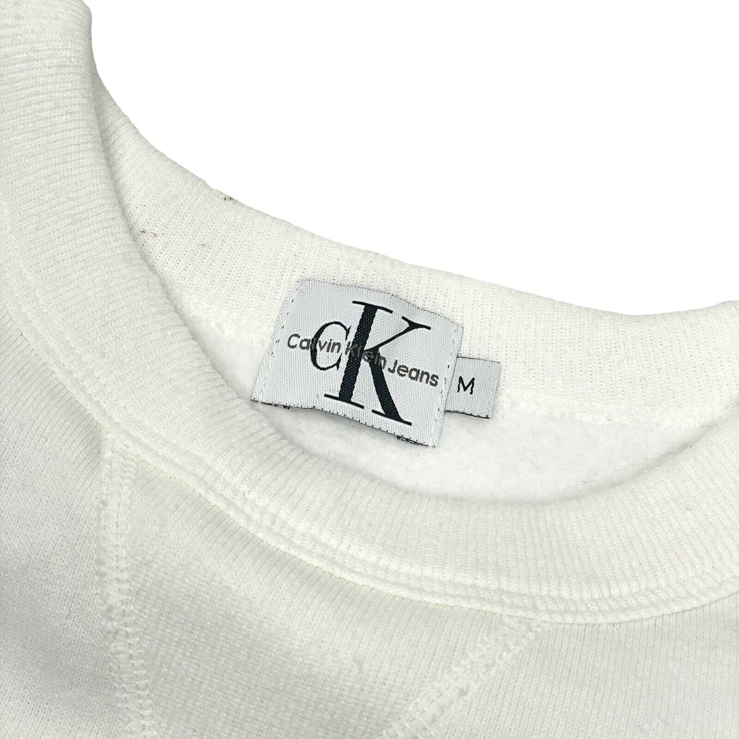 Vintage Calvin Klein White Crew Neck Jumper  Embroidered Mens Medium Made In USA