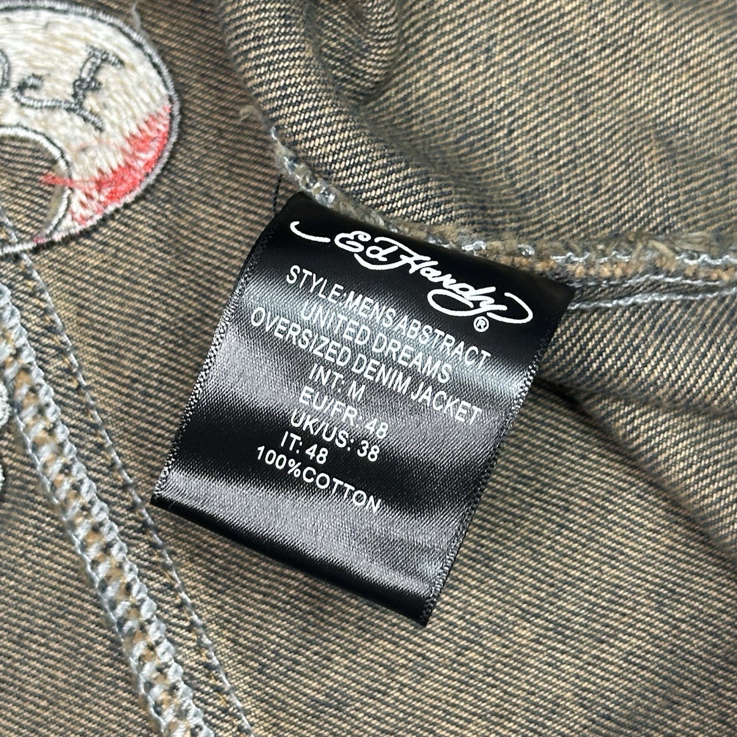 NWT Ed hardy Denim Jacket Men’s Medium Embroidered United Dreams Oversized Blue