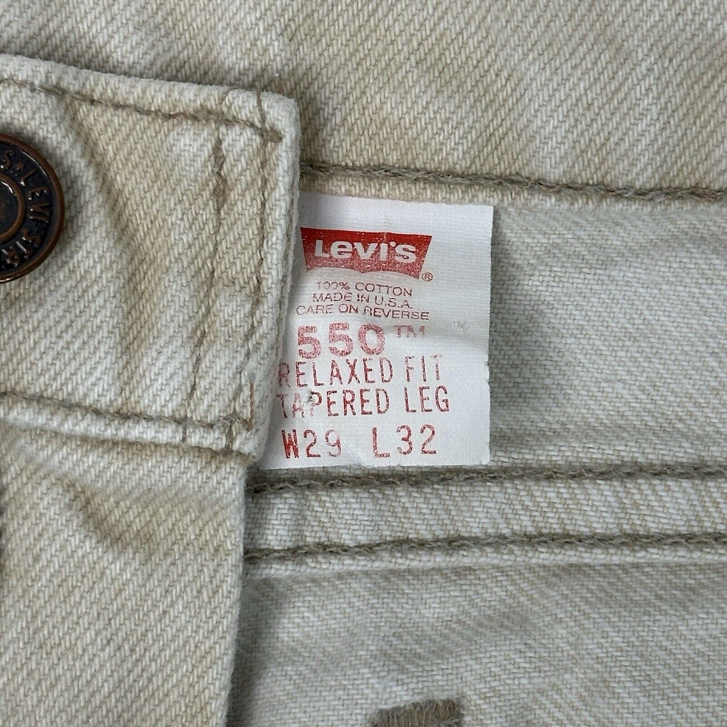 Vintage Levi’s 550 Beige Denim Jeans Mens 29w 28l Straight Leg Made In USA 90’s