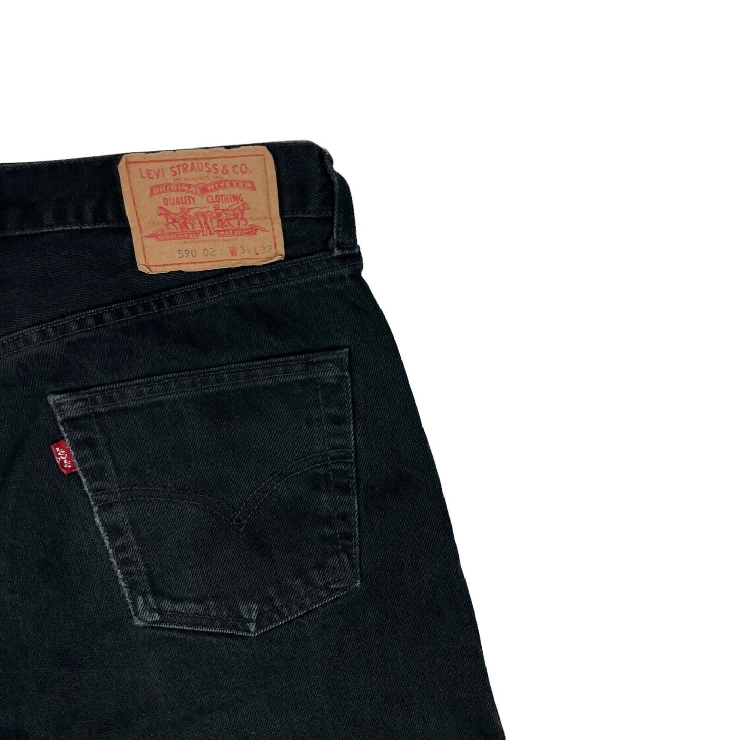 Vintage Levi’s 590 Black Denim Jeans Mens 34w 32l Straight Leg Made In Spain