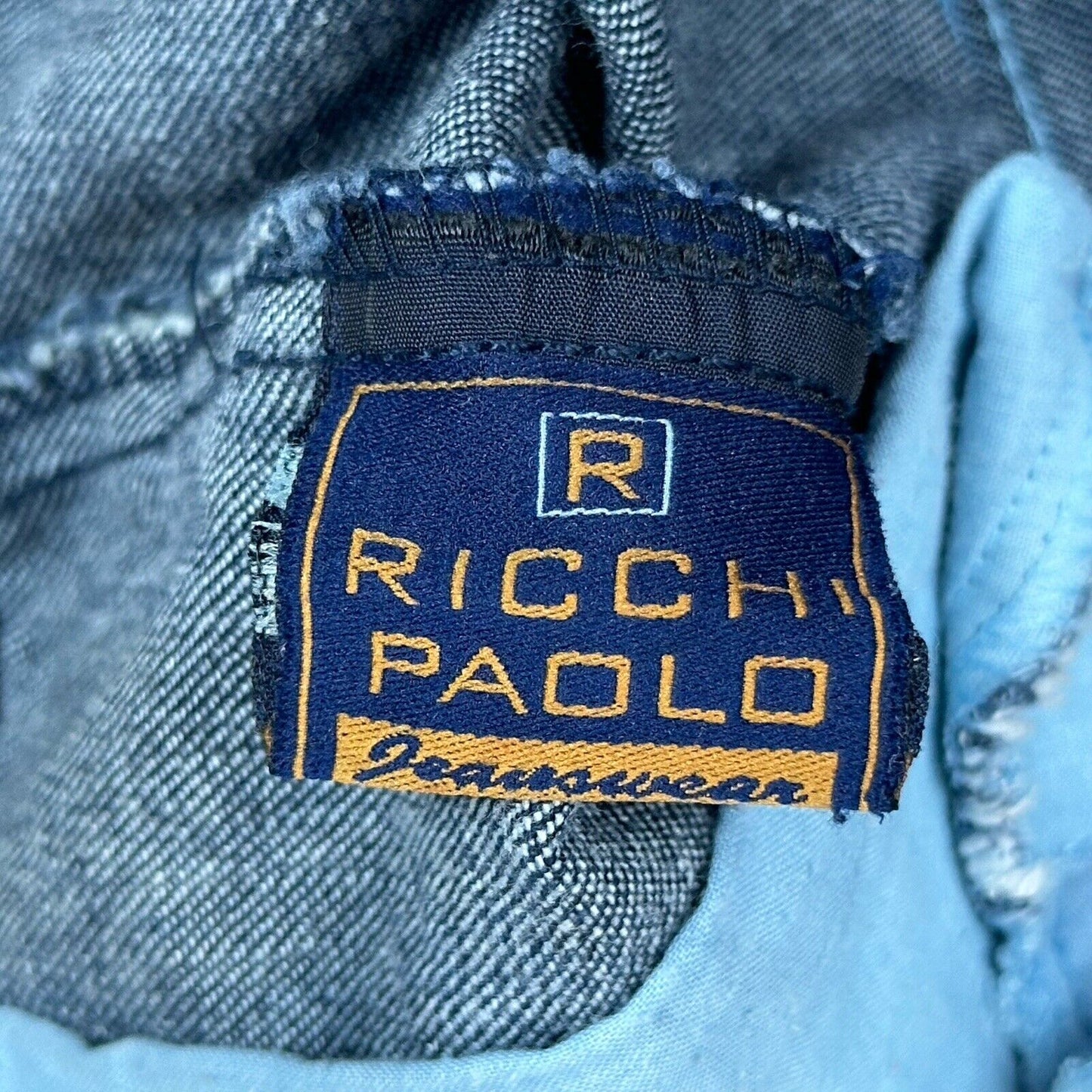 Vintage Ricchi Paolo Jean Jacket Womens Small Mid Blue Denim 3/4 Sleeve