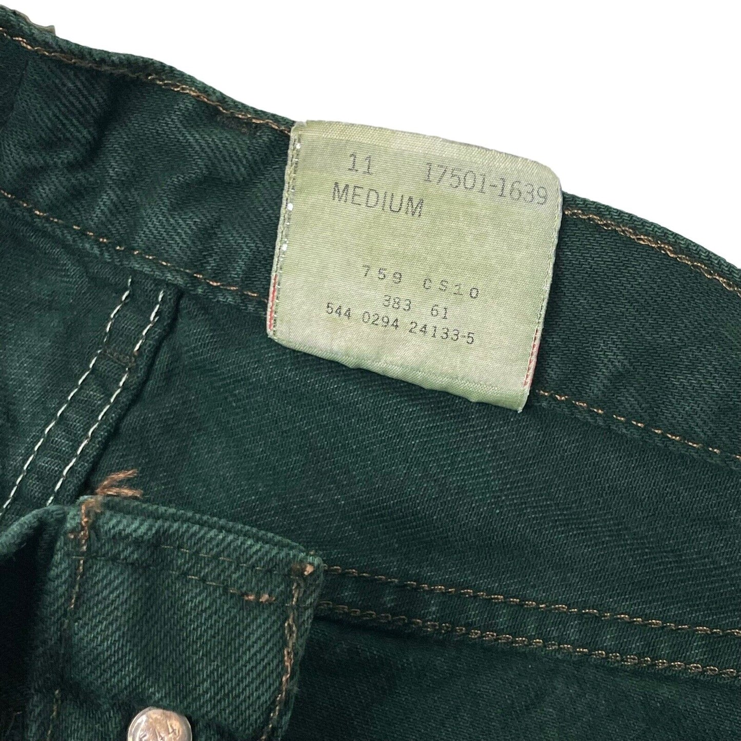 Vintage Levis 501 Green Denim Jeans 28w 32l Made In USA 90’s