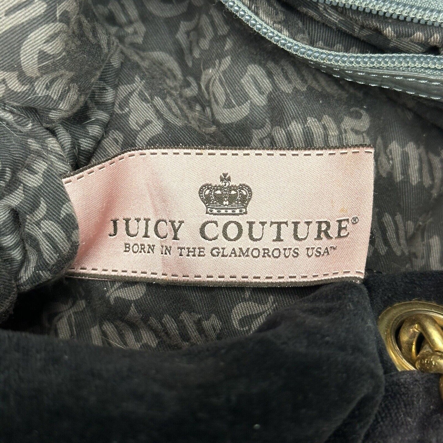 00’s Juicy Couture Shoulder Bag Black Velour Embellished Foil Logo