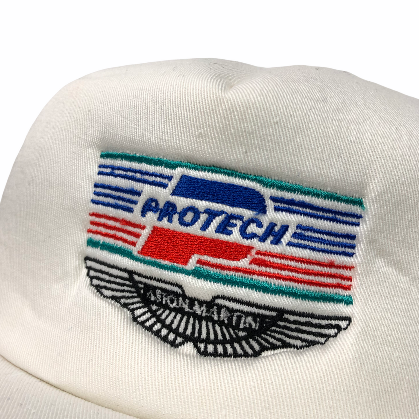 Vintage 80s Aston Martin Hat Protech Racing White Embroidered Snapback Colmaster