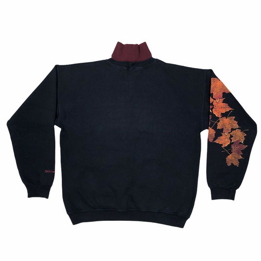 Vintage Autumnal Navy Blue Jumper With Leaves Mens Medium