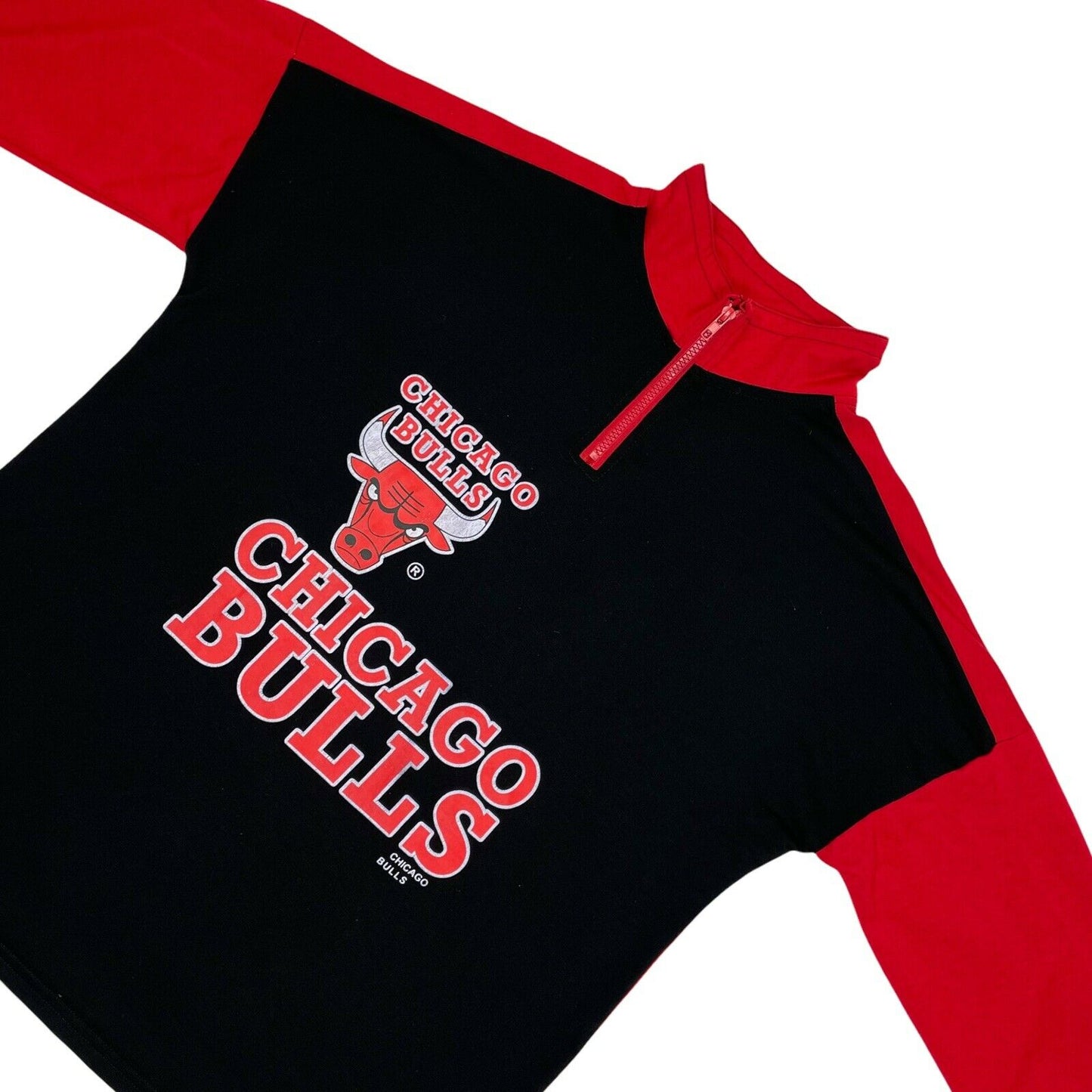 Vintage Chicago Bulls NBA Quarter Zip Sports Top Mens Medium Black Red